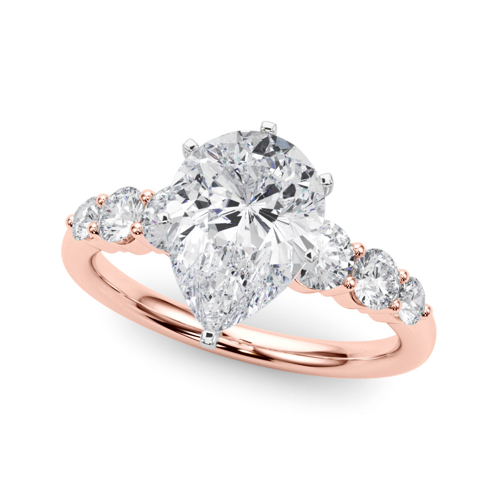 Sculpted Rd Center Single Row Round Diamond Engagement Ring — 9K/18K Gold & Platinum