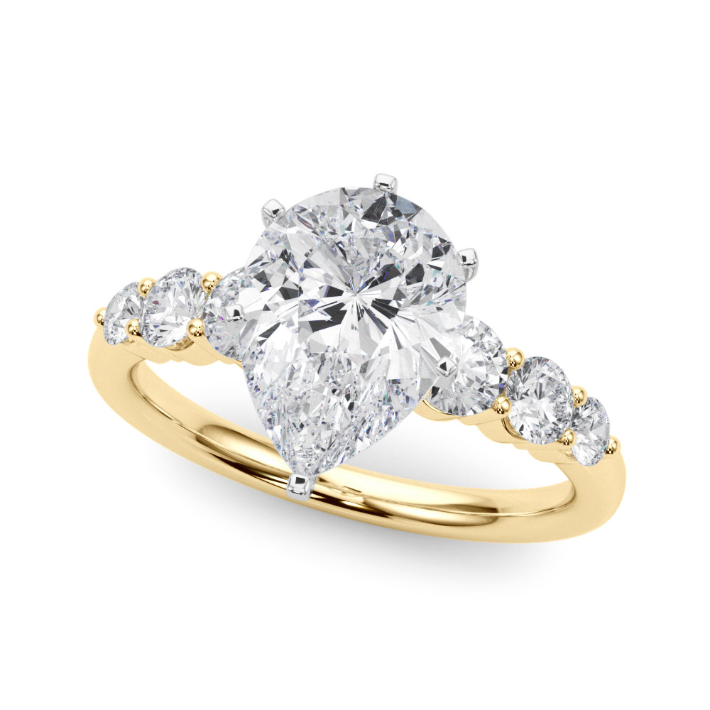 Sculpted Rd Center Single Row Round Diamond Engagement Ring — 9K/18K Gold & Platinum