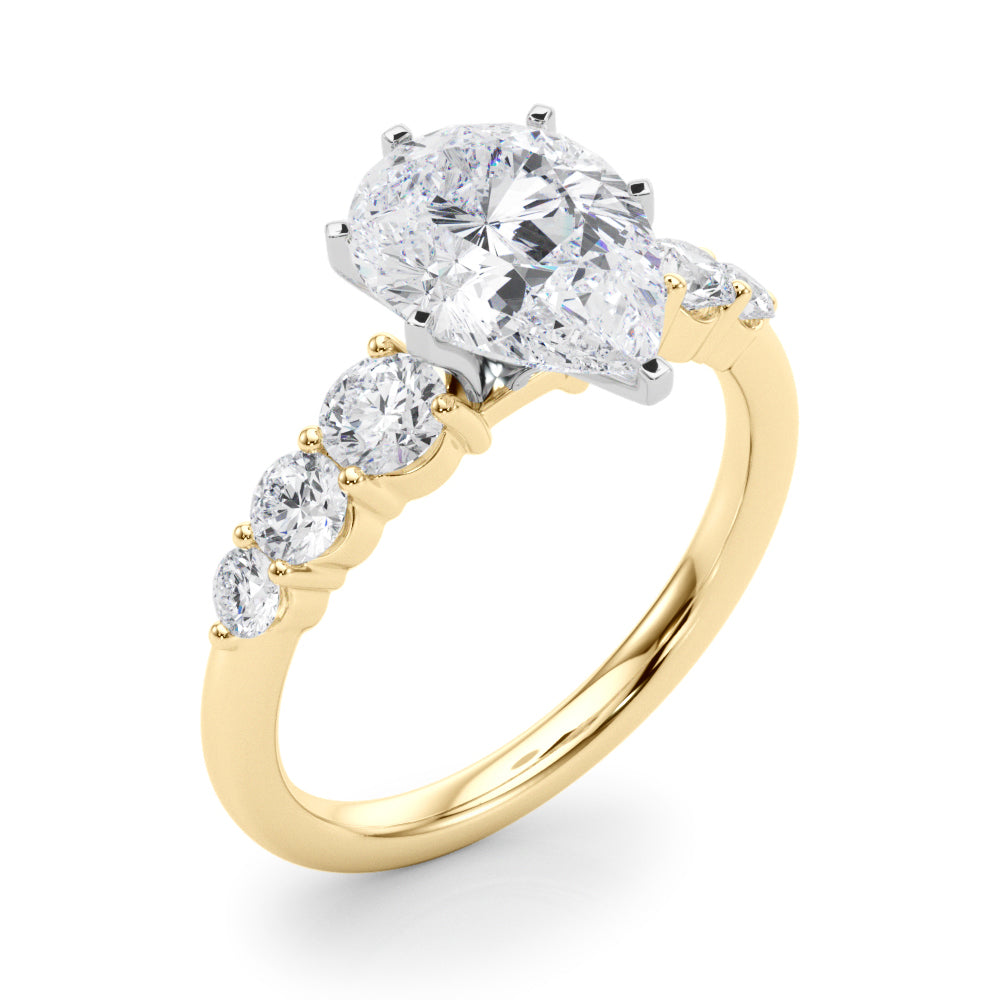 Sculpted Rd Center Single Row Round Diamond Engagement Ring — 9K/18K Gold & Platinum