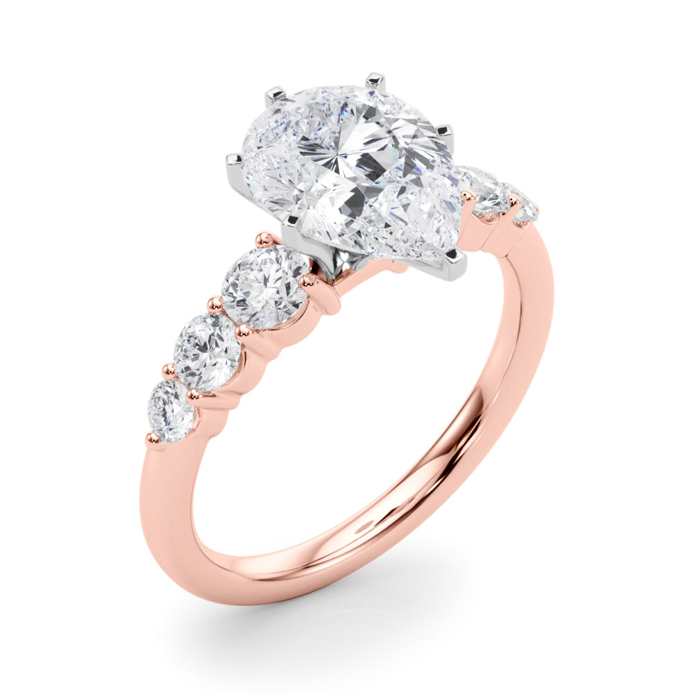 Sculpted Rd Center Single Row Round Diamond Engagement Ring — 9K/18K Gold & Platinum