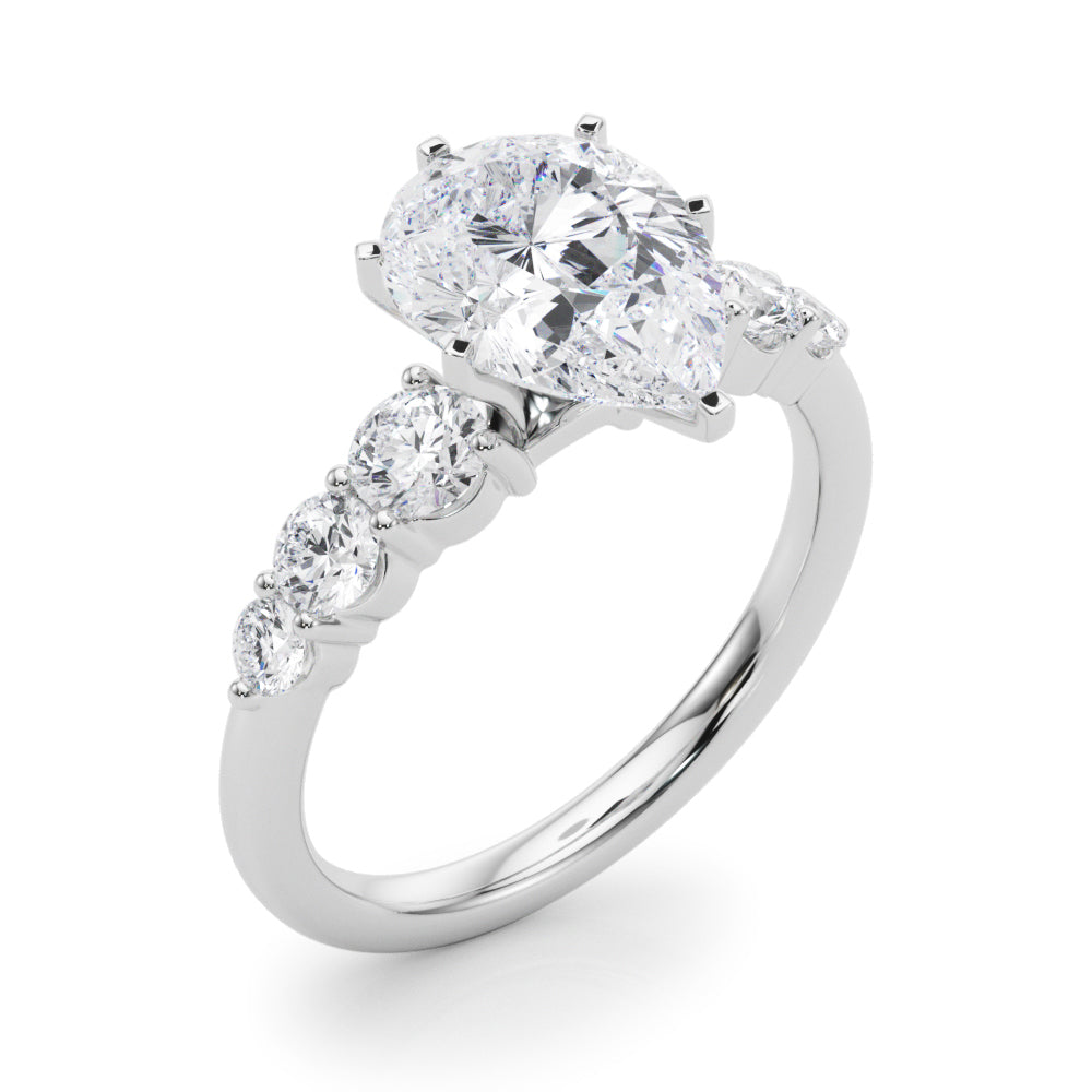 Sculpted Rd Center Single Row Round Diamond Engagement Ring — 9K/18K Gold & Platinum
