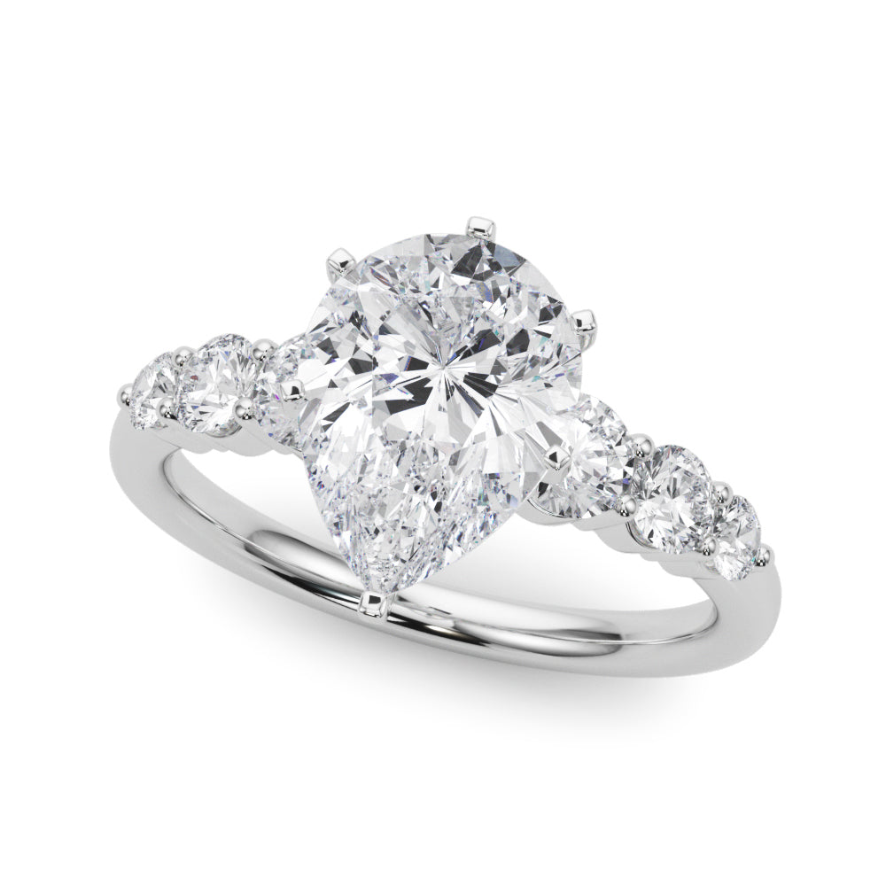 Sculpted Rd Center Single Row Round Diamond Engagement Ring — 9K/18K Gold & Platinum