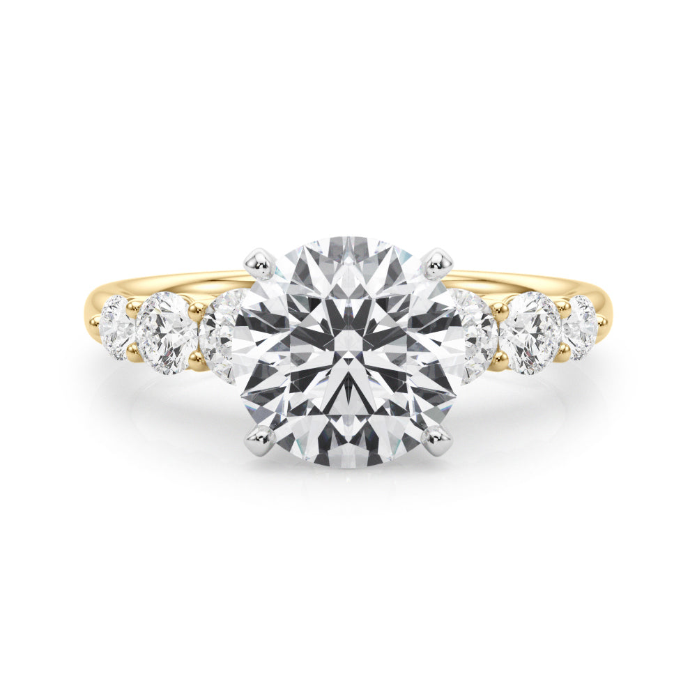 Sculpted Rd Center Single Row Round Diamond Engagement Ring — 9K/18K Gold & Platinum