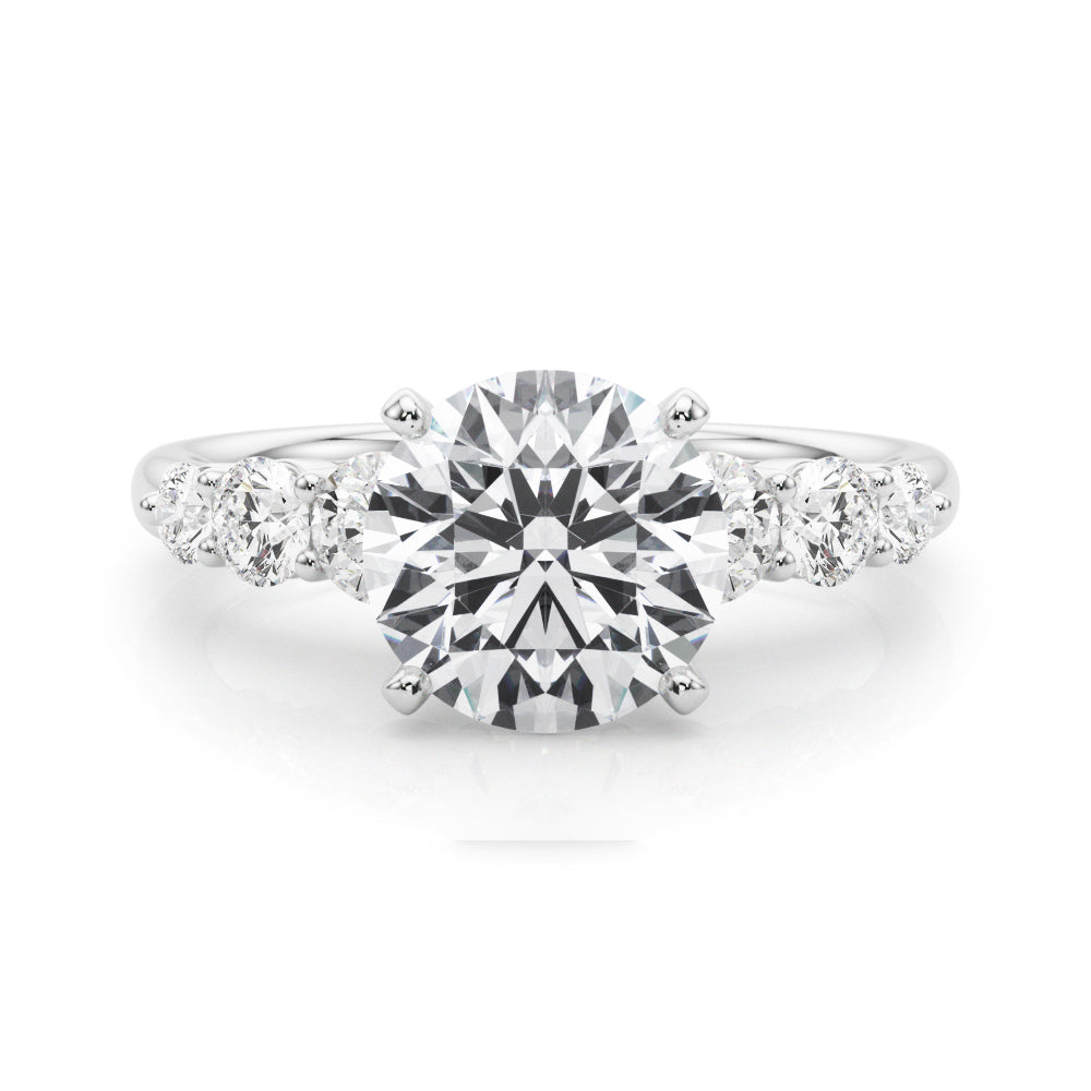 Sculpted Rd Center Single Row Round Diamond Engagement Ring — 9K/18K Gold & Platinum