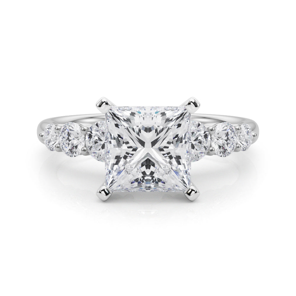 Sculpted Rd Center Single Row Round Diamond Engagement Ring — 9K/18K Gold & Platinum