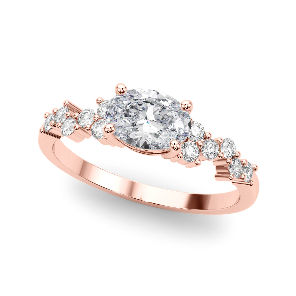 Refined Ov Center East To West Oval Diamond Engagement Ring — 9K/18K Gold & Platinum