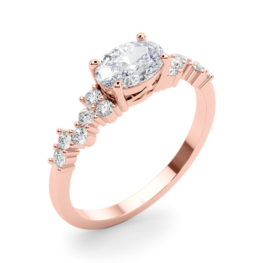 Refined Ov Center East To West Oval Diamond Engagement Ring — 9K/18K Gold & Platinum