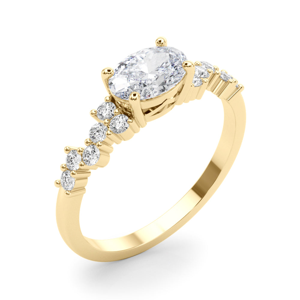 Refined Ov Center East To West Oval Diamond Engagement Ring — 9K/18K Gold & Platinum