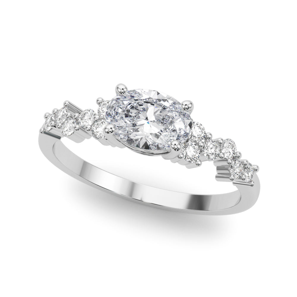 Refined Ov Center East To West Oval Diamond Engagement Ring — 9K/18K Gold & Platinum