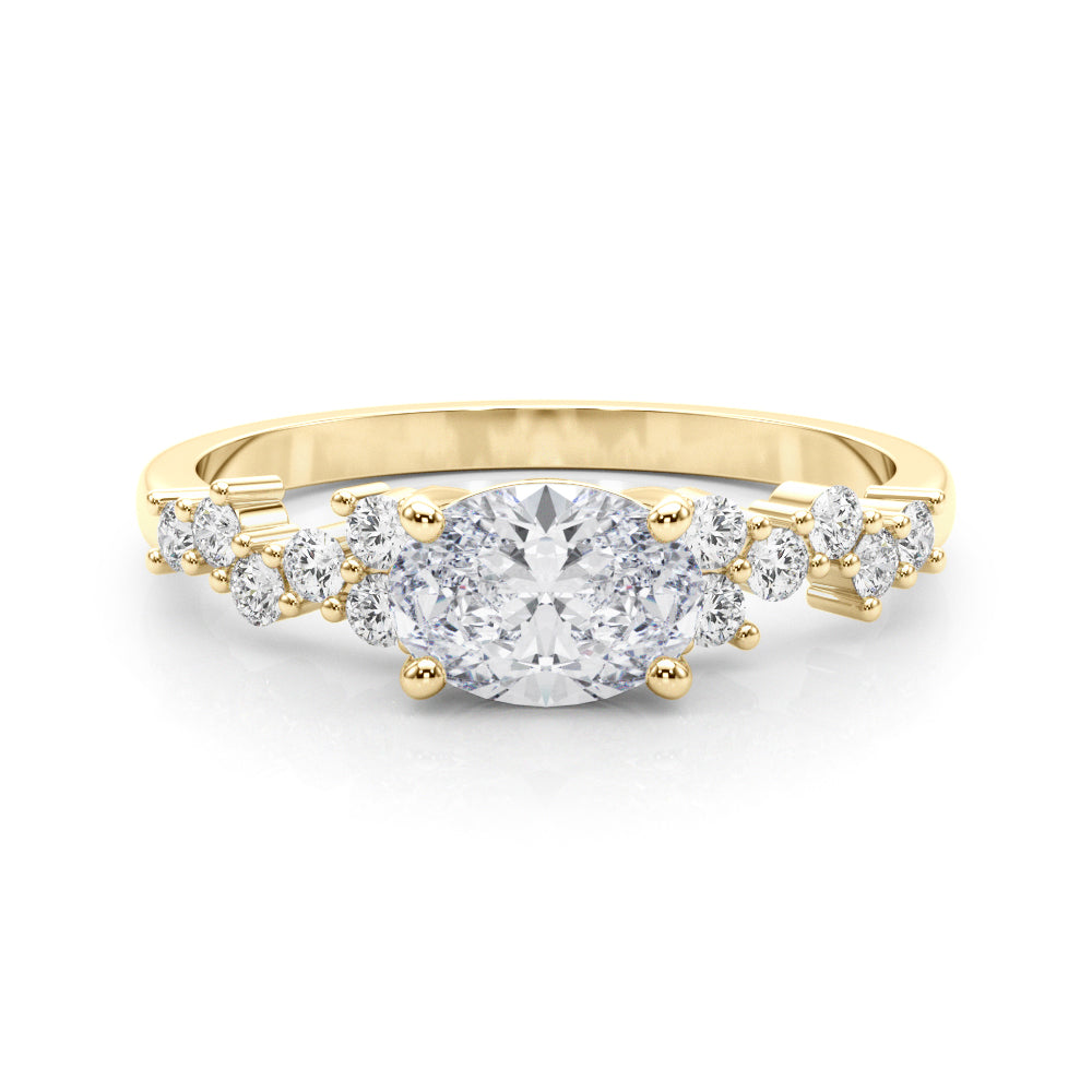 Refined Ov Center East To West Oval Diamond Engagement Ring — 9K/18K Gold & Platinum