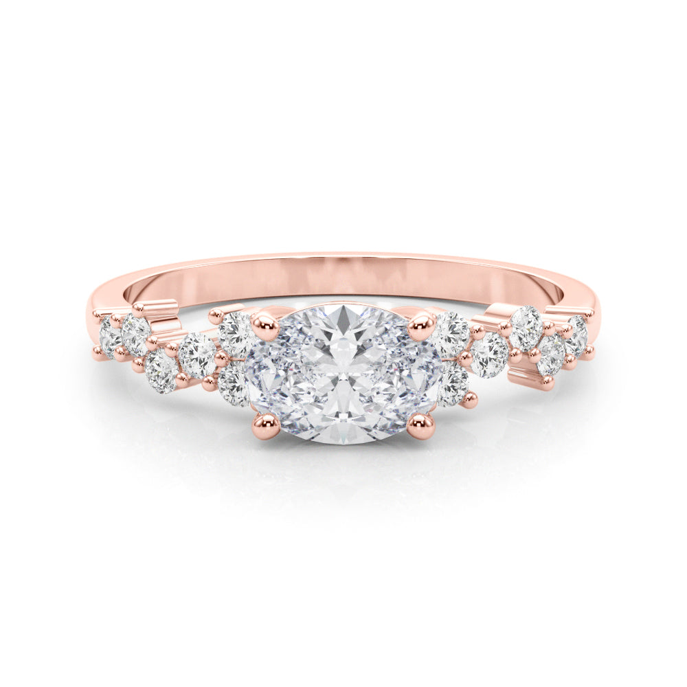 Refined Ov Center East To West Oval Diamond Engagement Ring — 9K/18K Gold & Platinum