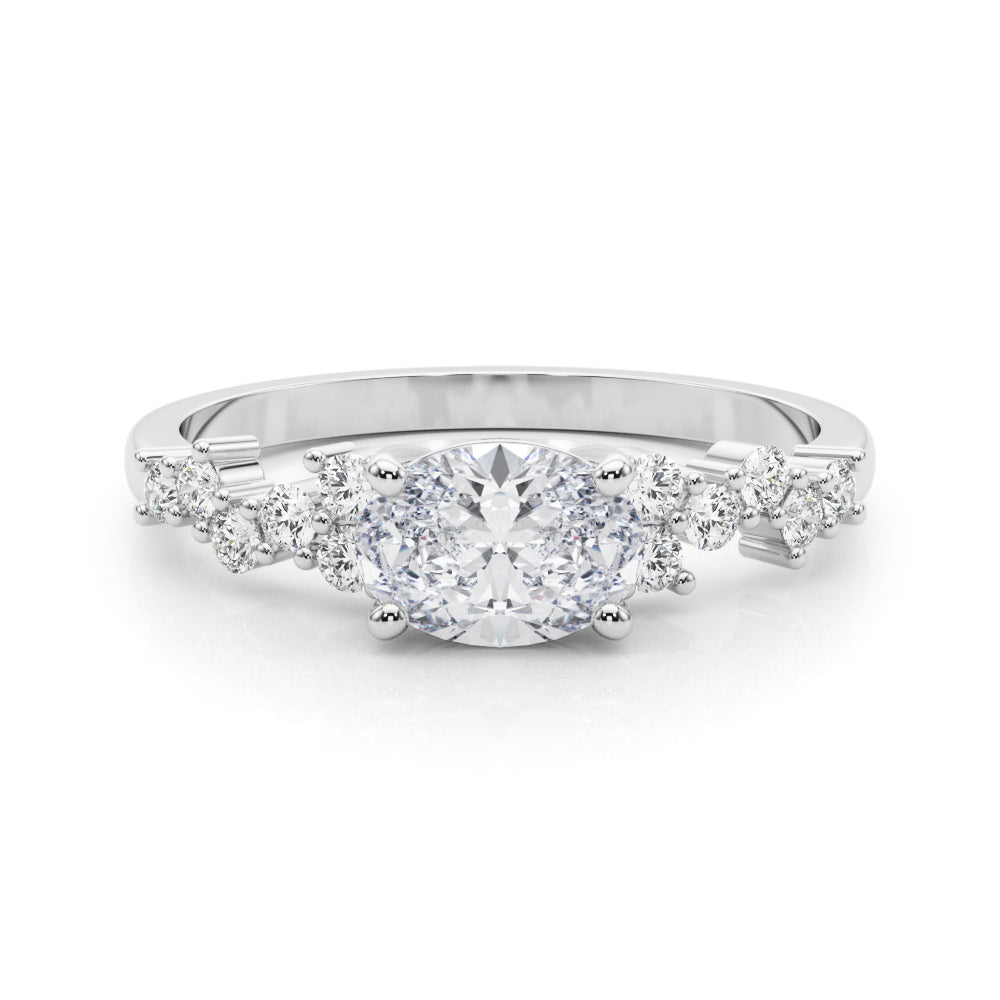 Refined Ov Center East To West Oval Diamond Engagement Ring — 9K/18K Gold & Platinum