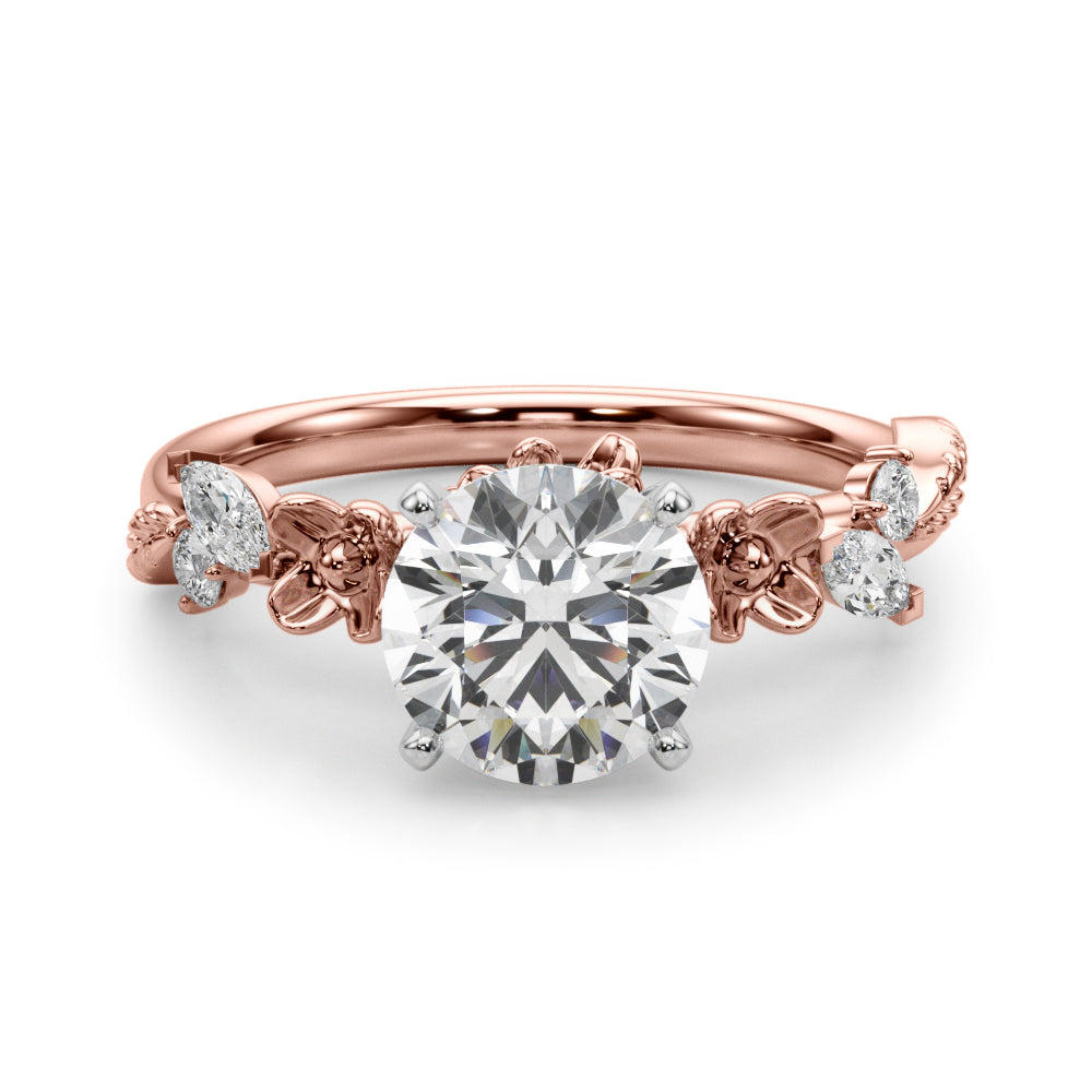 Exquisite Flower Dia Engagement Ring Round Diamond Engagement Ring — 9K/18K Gold & Platinum