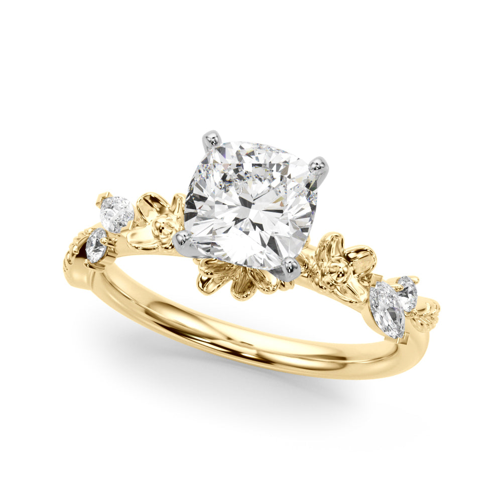 Exquisite Flower Dia Engagement Ring Round Diamond Engagement Ring — 9K/18K Gold & Platinum