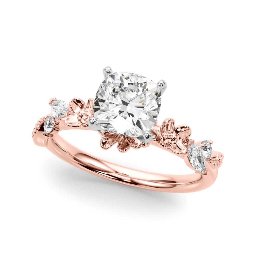 Exquisite Flower Dia Engagement Ring Round Diamond Engagement Ring — 9K/18K Gold & Platinum