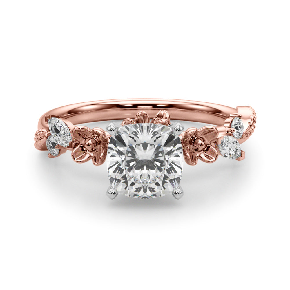Exquisite Flower Dia Engagement Ring Round Diamond Engagement Ring — 9K/18K Gold & Platinum