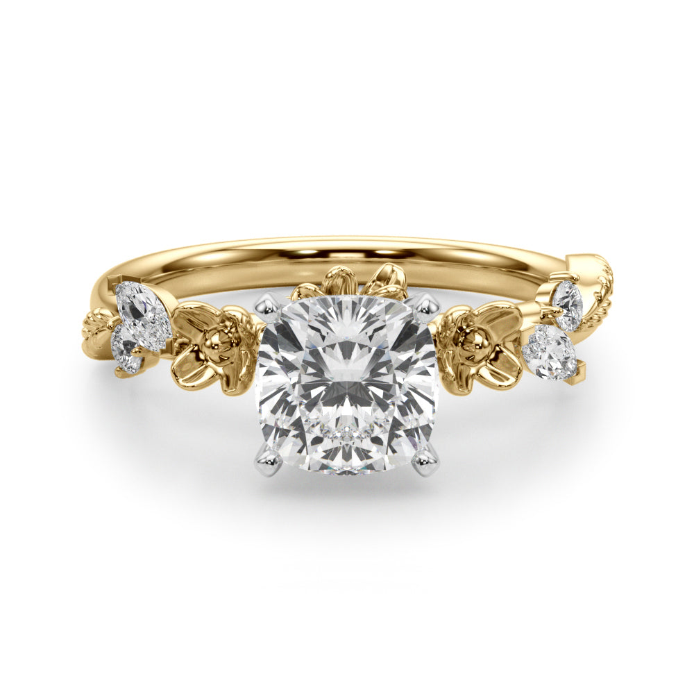 Exquisite Flower Dia Engagement Ring Round Diamond Engagement Ring — 9K/18K Gold & Platinum