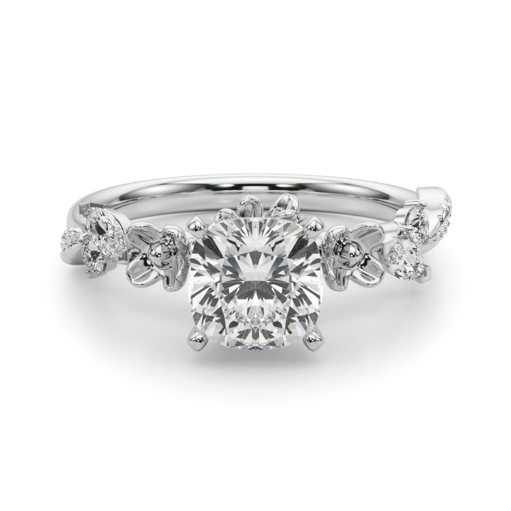 Exquisite Flower Dia Engagement Ring Round Diamond Engagement Ring — 9K/18K Gold & Platinum