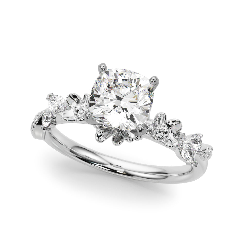Exquisite Flower Dia Engagement Ring Round Diamond Engagement Ring — 9K/18K Gold & Platinum