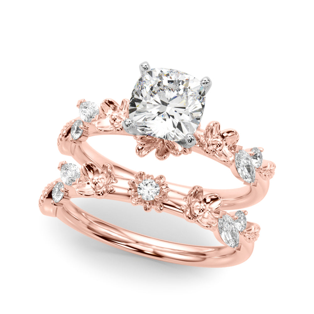 Exquisite Flower Dia Engagement Ring Round Diamond Engagement Ring — 9K/18K Gold & Platinum