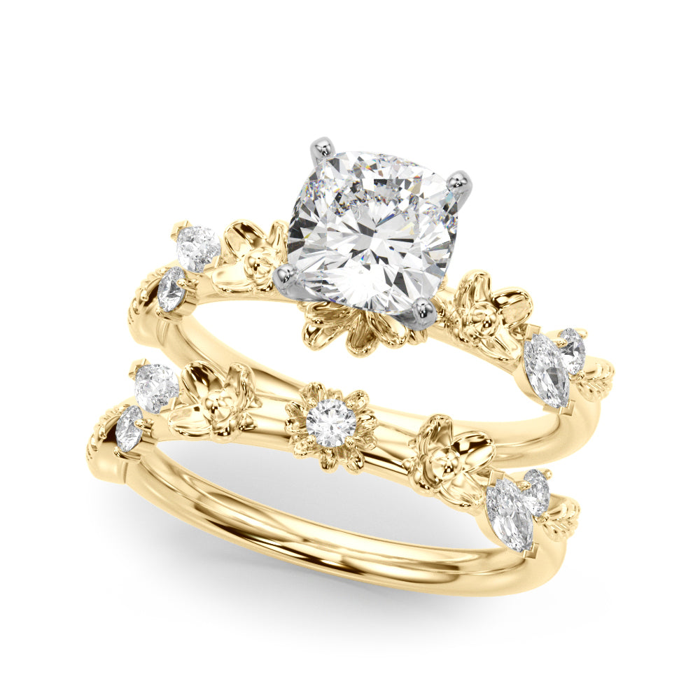 Exquisite Flower Dia Engagement Ring Round Diamond Engagement Ring — 9K/18K Gold & Platinum