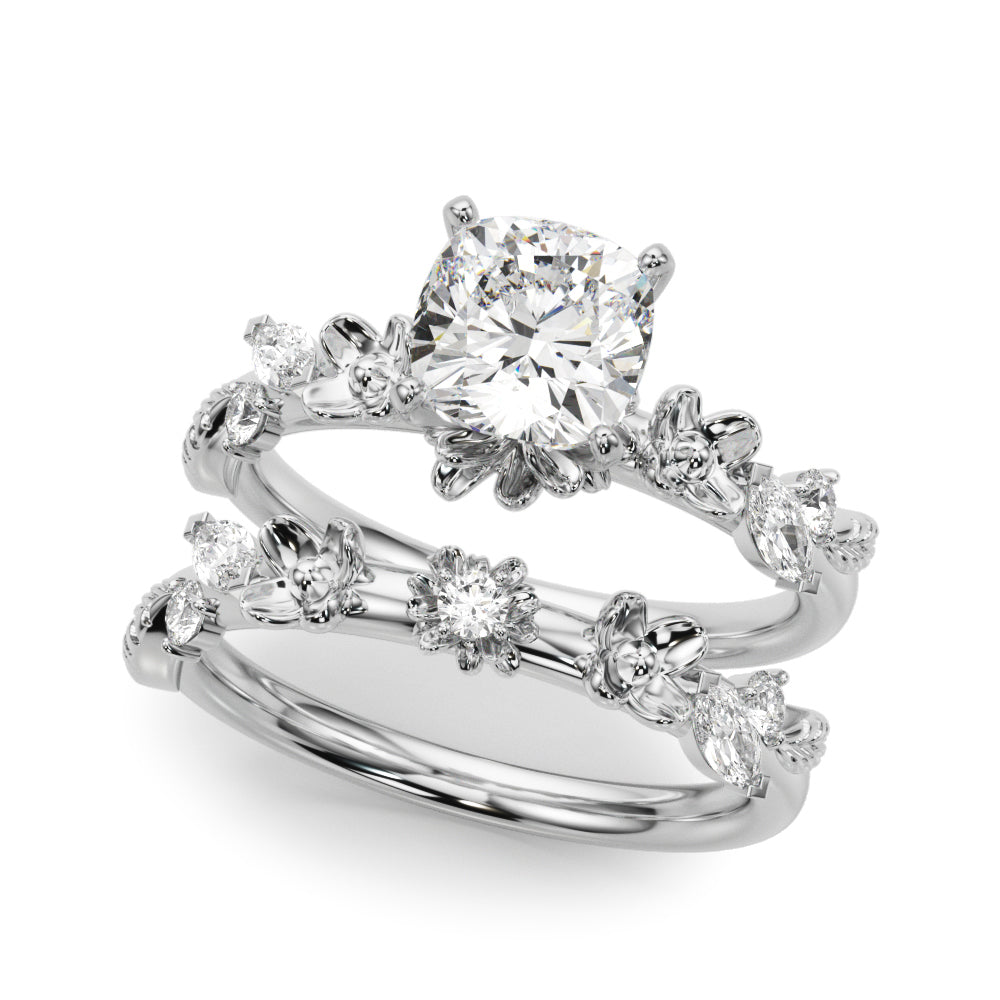 Exquisite Flower Dia Engagement Ring Round Diamond Engagement Ring — 9K/18K Gold & Platinum