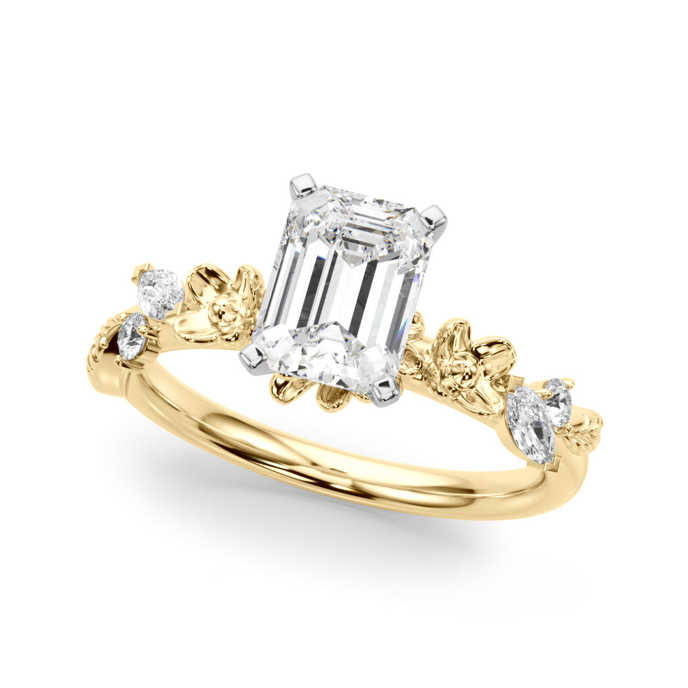 Exquisite Flower Dia Engagement Ring Round Diamond Engagement Ring — 9K/18K Gold & Platinum