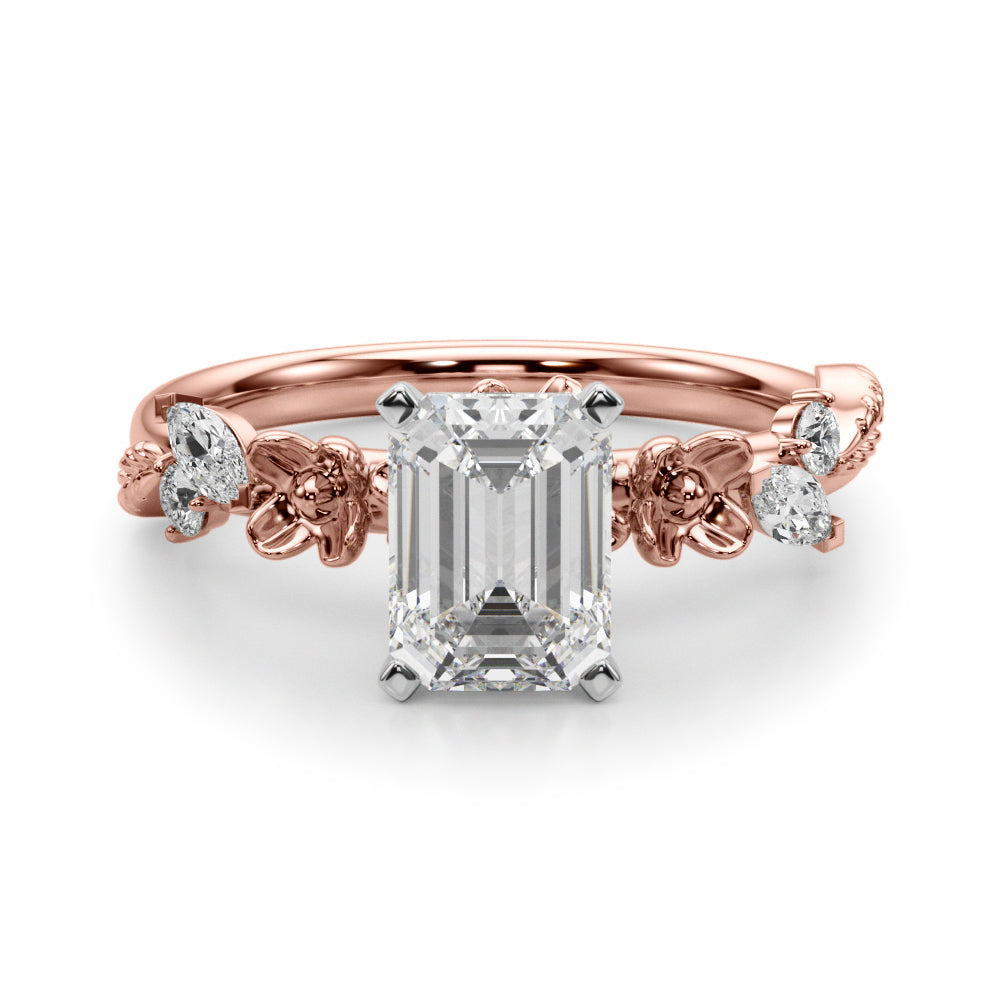 Exquisite Flower Dia Engagement Ring Round Diamond Engagement Ring — 9K/18K Gold & Platinum