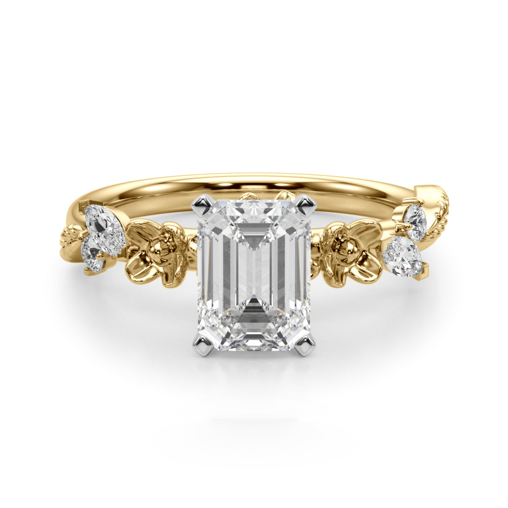 Exquisite Flower Dia Engagement Ring Round Diamond Engagement Ring — 9K/18K Gold & Platinum
