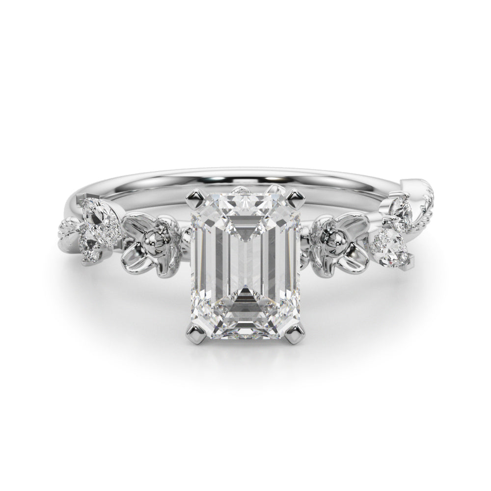 Exquisite Flower Dia Engagement Ring Round Diamond Engagement Ring — 9K/18K Gold & Platinum