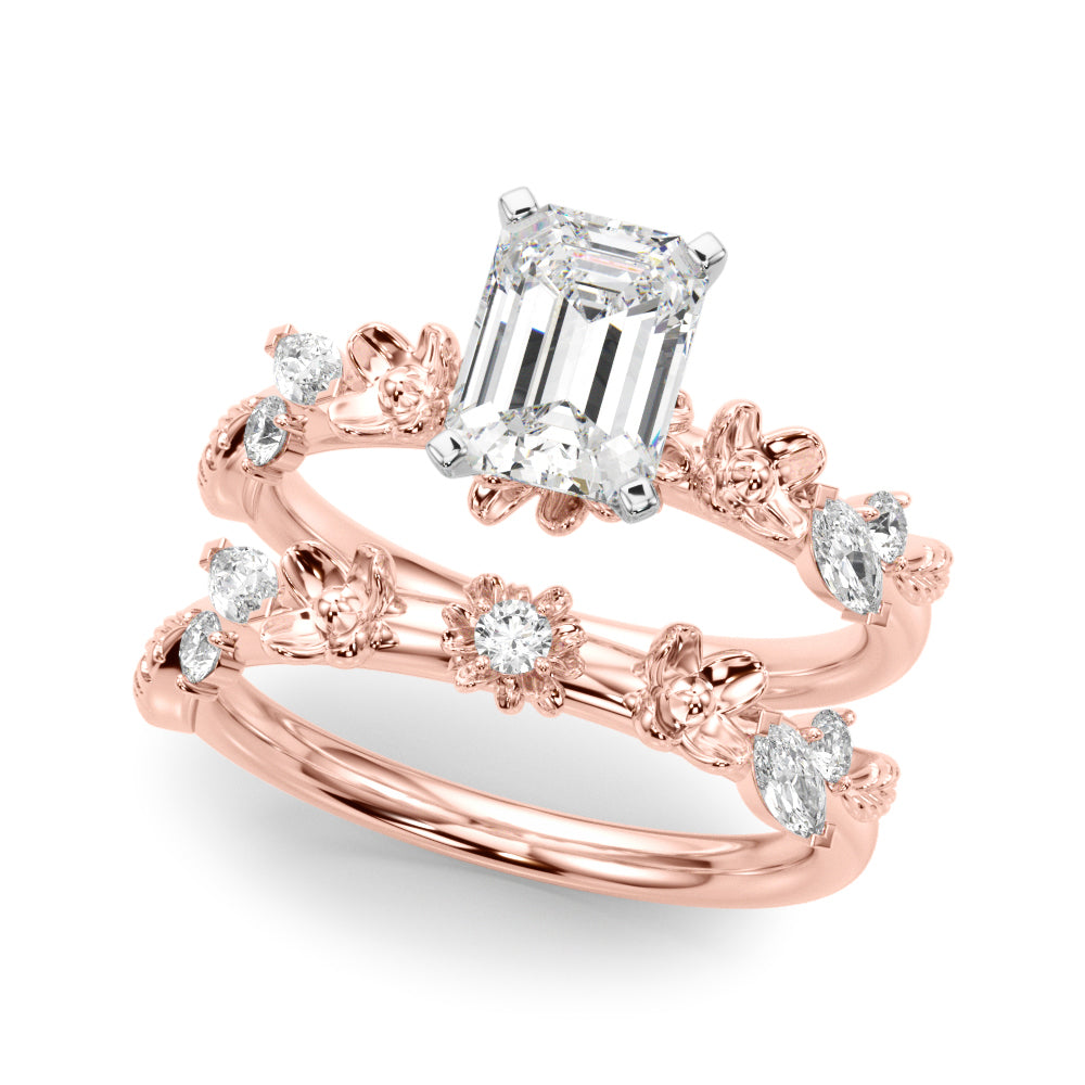 Exquisite Flower Dia Engagement Ring Round Diamond Engagement Ring — 9K/18K Gold & Platinum