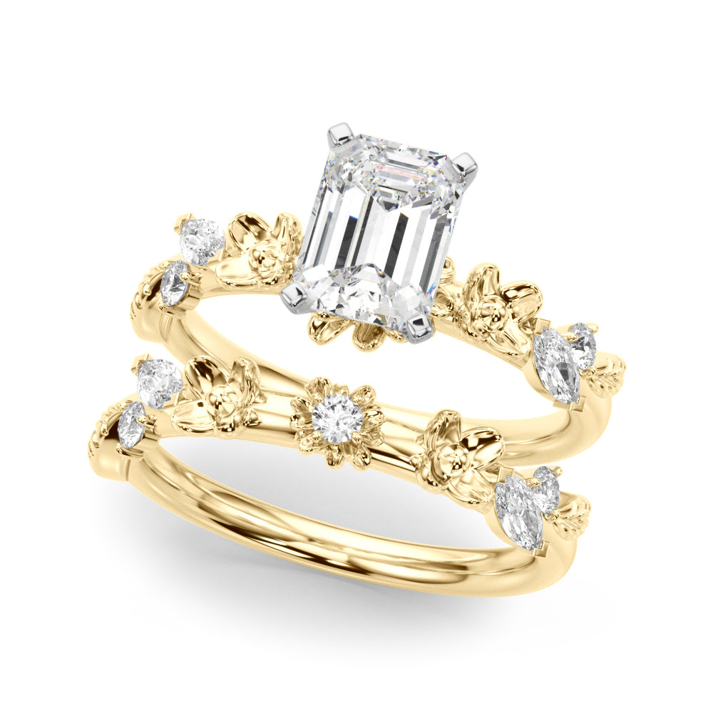 Exquisite Flower Dia Engagement Ring Round Diamond Engagement Ring — 9K/18K Gold & Platinum