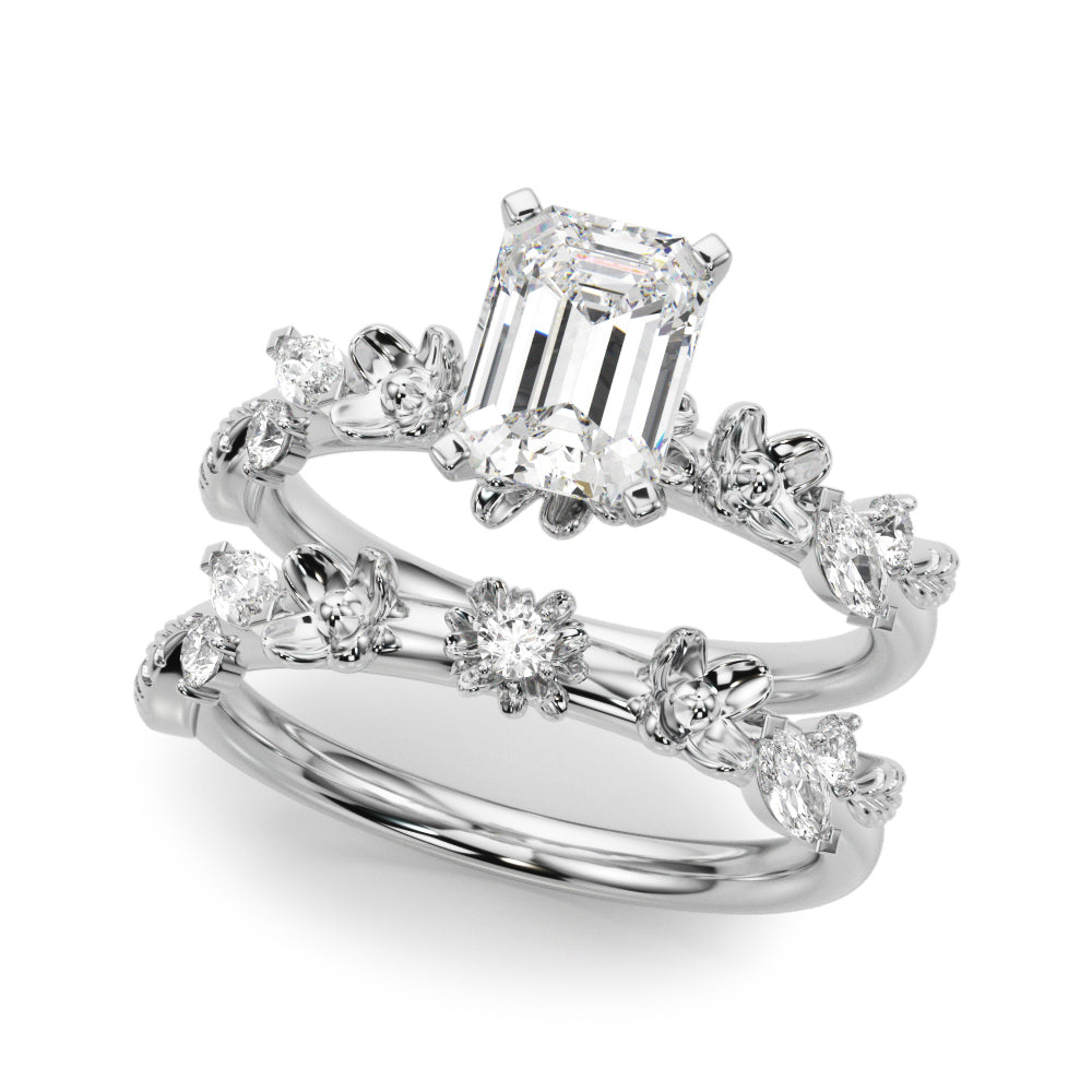 Exquisite Flower Dia Engagement Ring Round Diamond Engagement Ring — 9K/18K Gold & Platinum