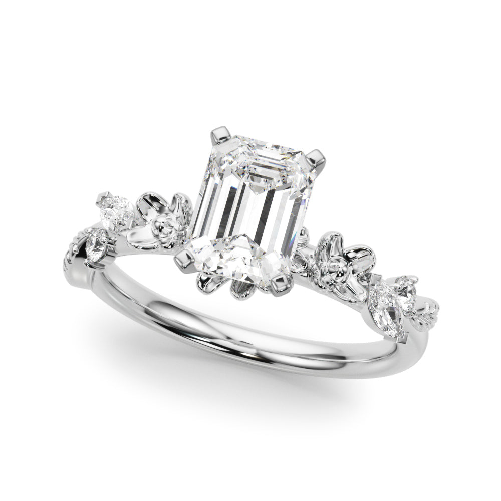Exquisite Flower Dia Engagement Ring Round Diamond Engagement Ring — 9K/18K Gold & Platinum