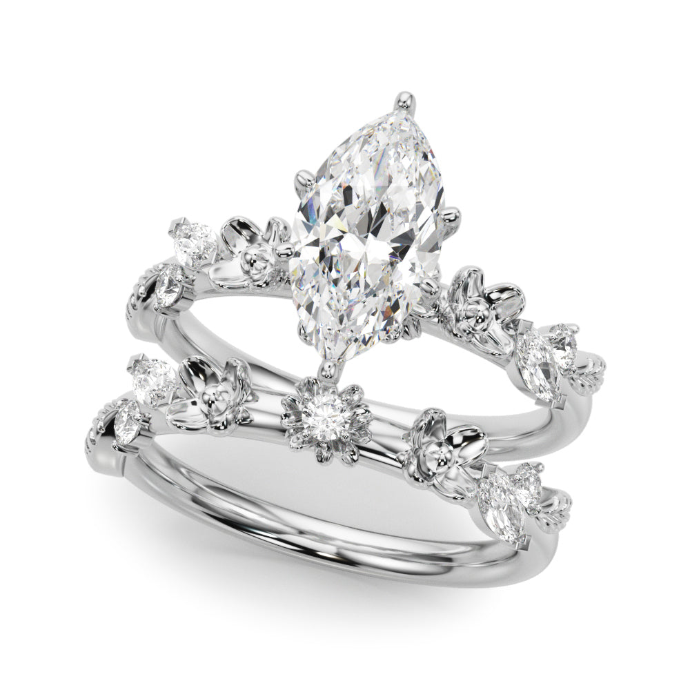 Exquisite Flower Dia Engagement Ring Round Diamond Engagement Ring — 9K/18K Gold & Platinum