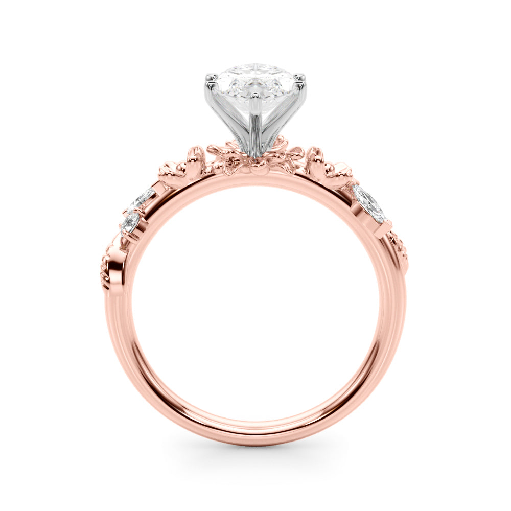 Exquisite Flower Dia Engagement Ring Round Diamond Engagement Ring — 9K/18K Gold & Platinum