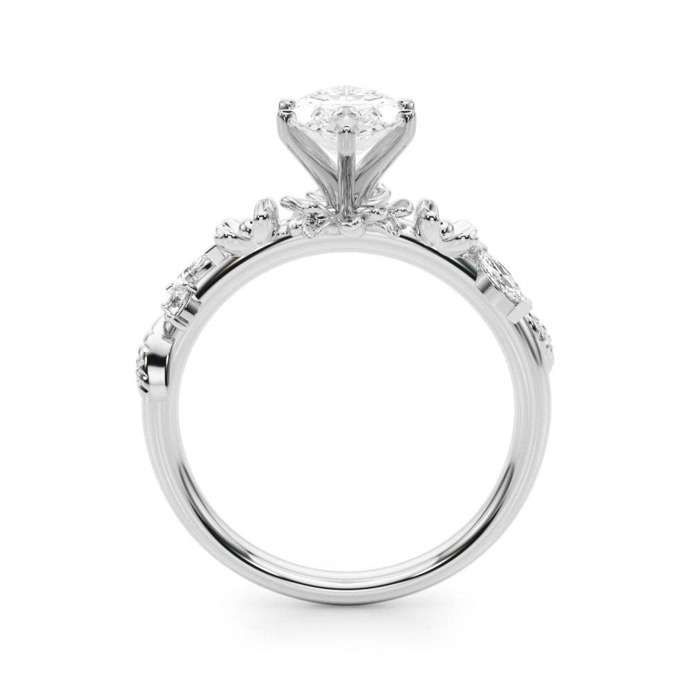 Exquisite Flower Dia Engagement Ring Round Diamond Engagement Ring — 9K/18K Gold & Platinum