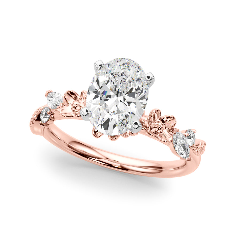 Exquisite Flower Dia Engagement Ring Round Diamond Engagement Ring — 9K/18K Gold & Platinum