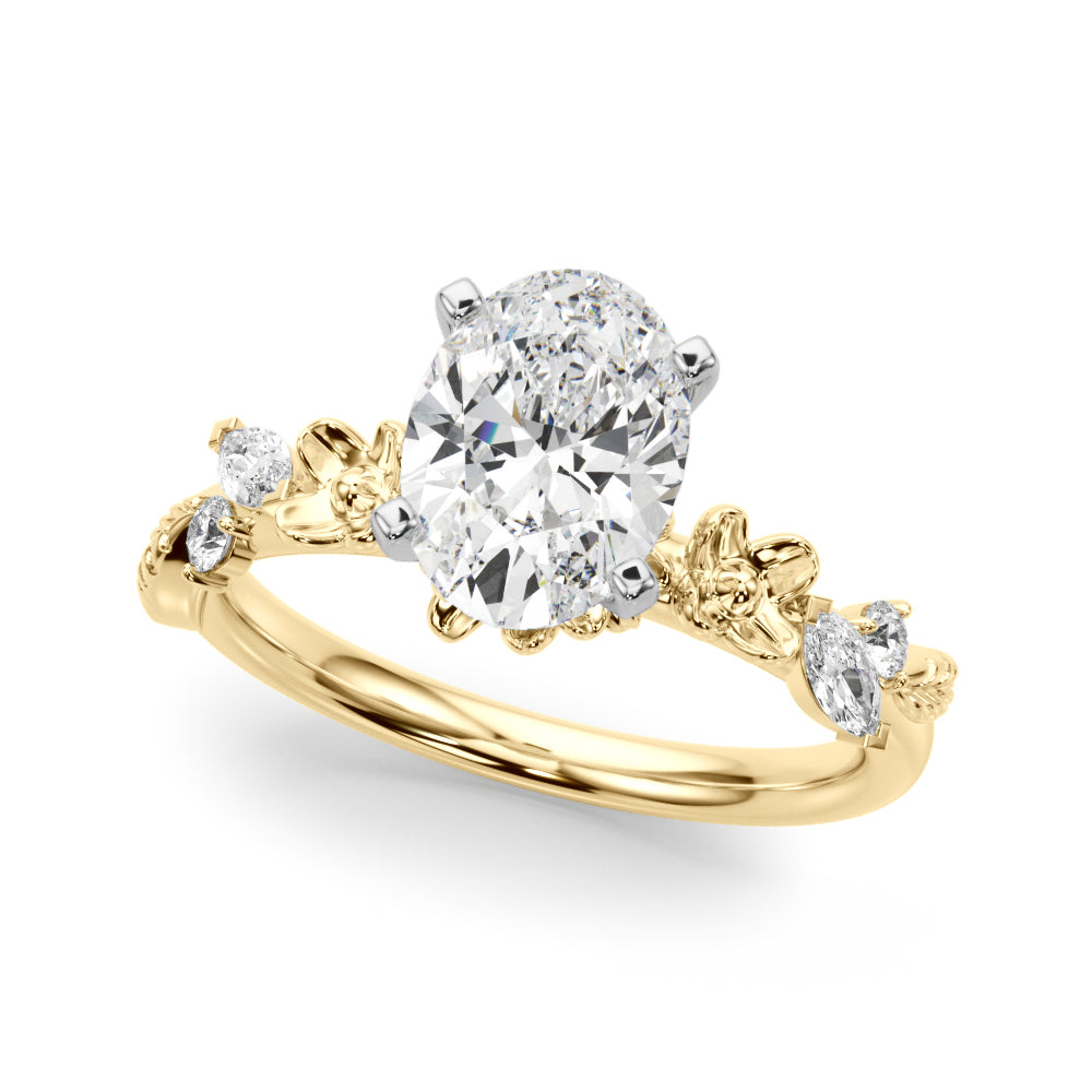 Exquisite Flower Dia Engagement Ring Round Diamond Engagement Ring — 9K/18K Gold & Platinum