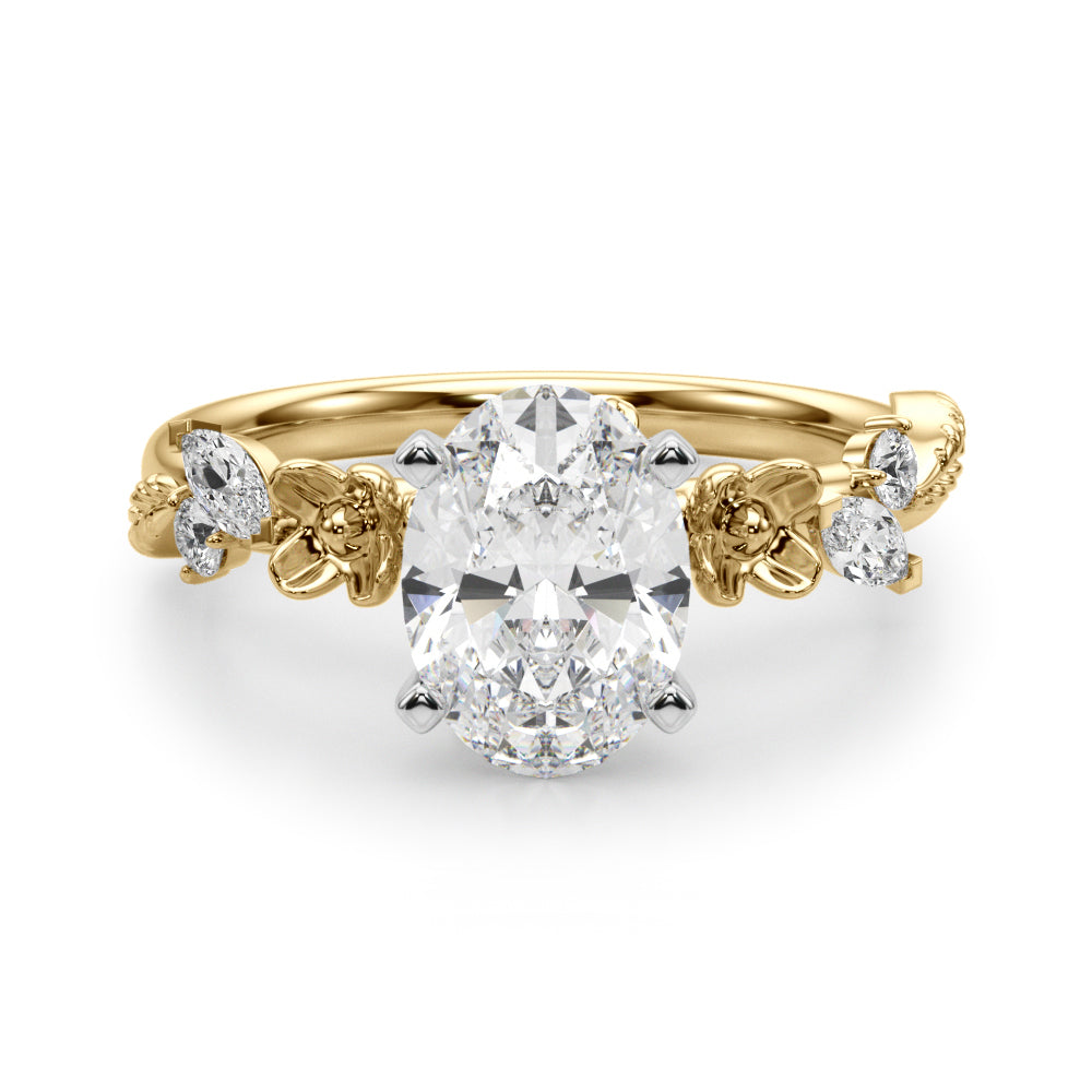 Exquisite Flower Dia Engagement Ring Round Diamond Engagement Ring — 9K/18K Gold & Platinum