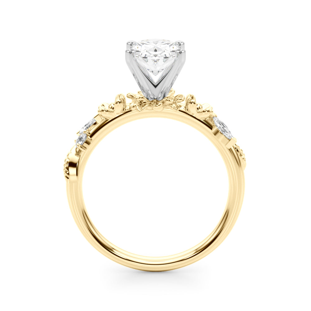 Exquisite Flower Dia Engagement Ring Round Diamond Engagement Ring — 9K/18K Gold & Platinum