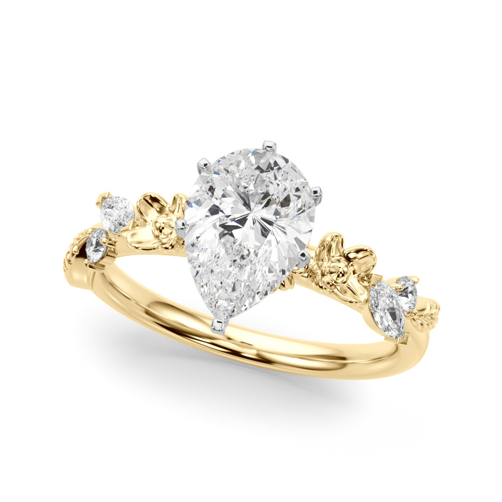 Exquisite Flower Dia Engagement Ring Round Diamond Engagement Ring — 9K/18K Gold & Platinum