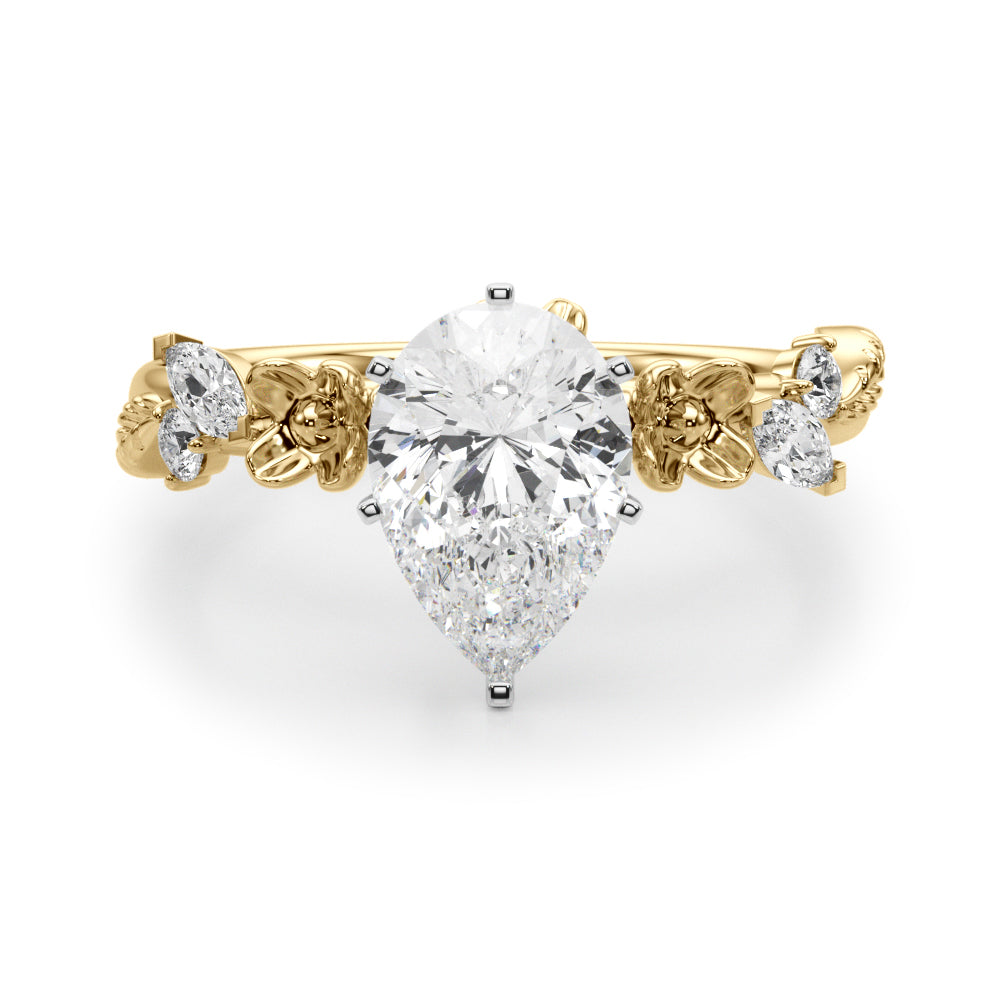 Exquisite Flower Dia Engagement Ring Round Diamond Engagement Ring — 9K/18K Gold & Platinum