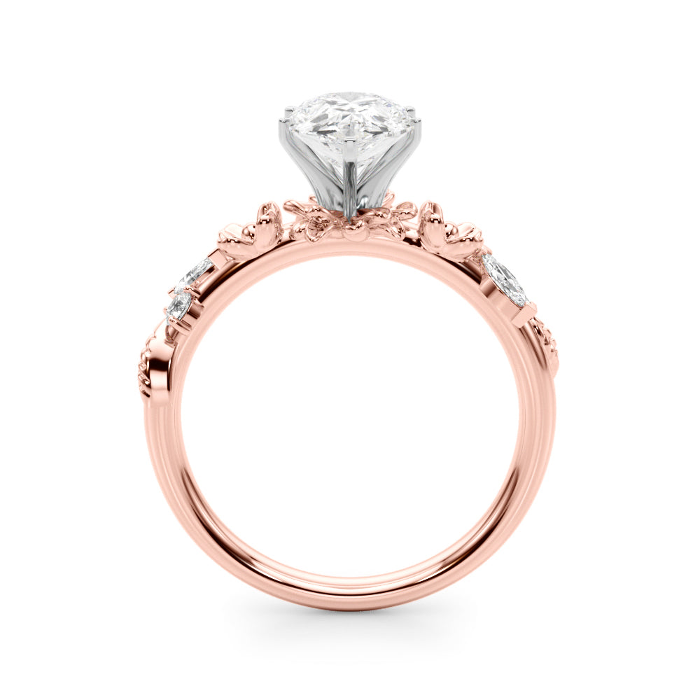 Exquisite Flower Dia Engagement Ring Round Diamond Engagement Ring — 9K/18K Gold & Platinum