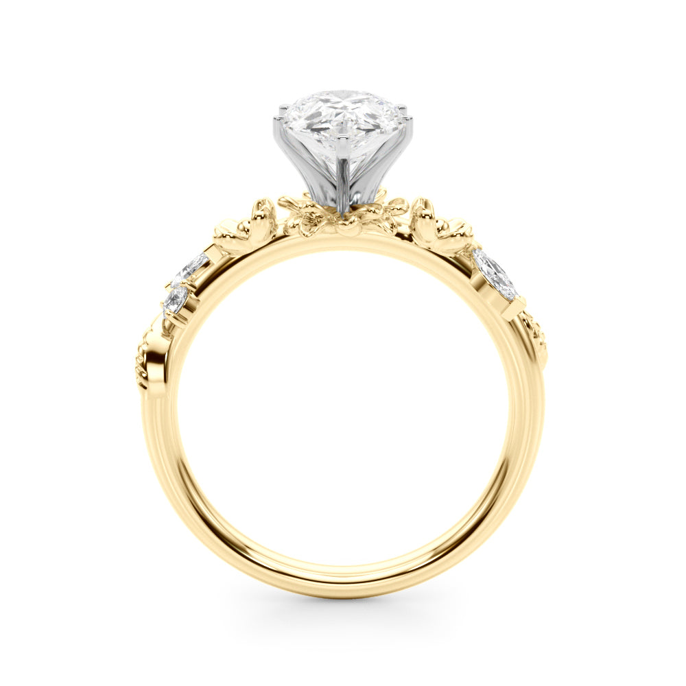 Exquisite Flower Dia Engagement Ring Round Diamond Engagement Ring — 9K/18K Gold & Platinum