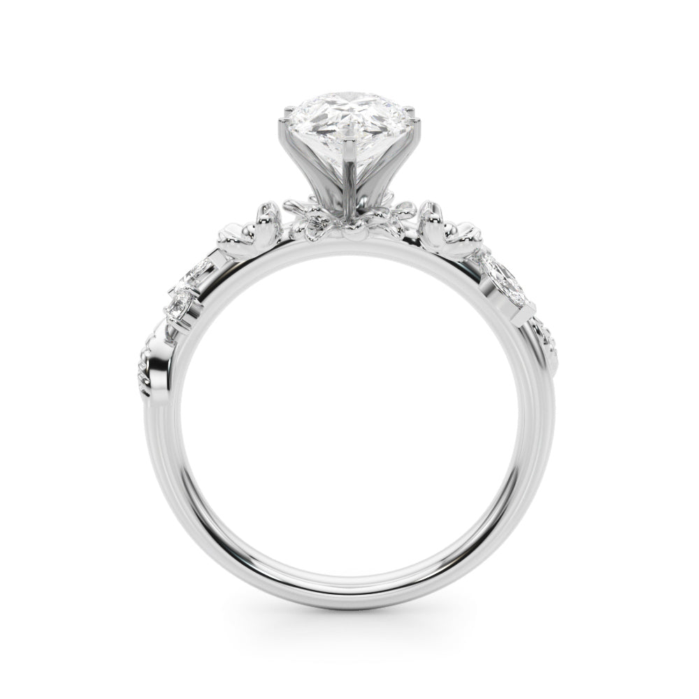Exquisite Flower Dia Engagement Ring Round Diamond Engagement Ring — 9K/18K Gold & Platinum