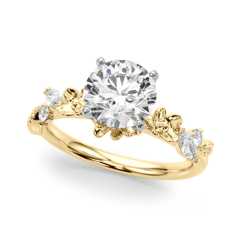 Exquisite Flower Dia Engagement Ring Round Diamond Engagement Ring — 9K/18K Gold & Platinum