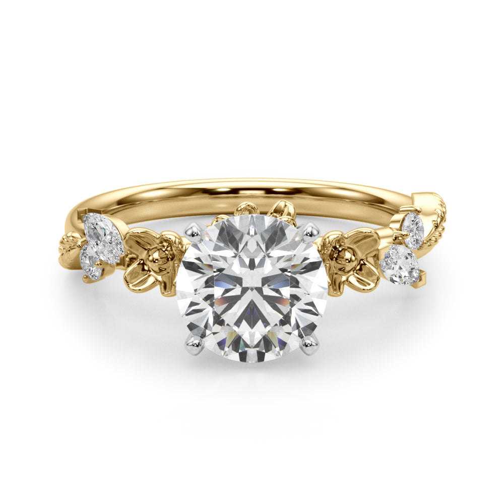 Exquisite Flower Dia Engagement Ring Round Diamond Engagement Ring — 9K/18K Gold & Platinum