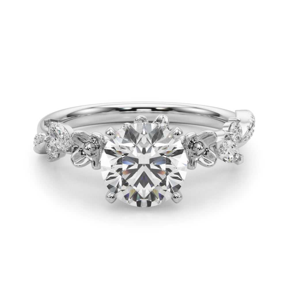 Exquisite Flower Dia Engagement Ring Round Diamond Engagement Ring — 9K/18K Gold & Platinum