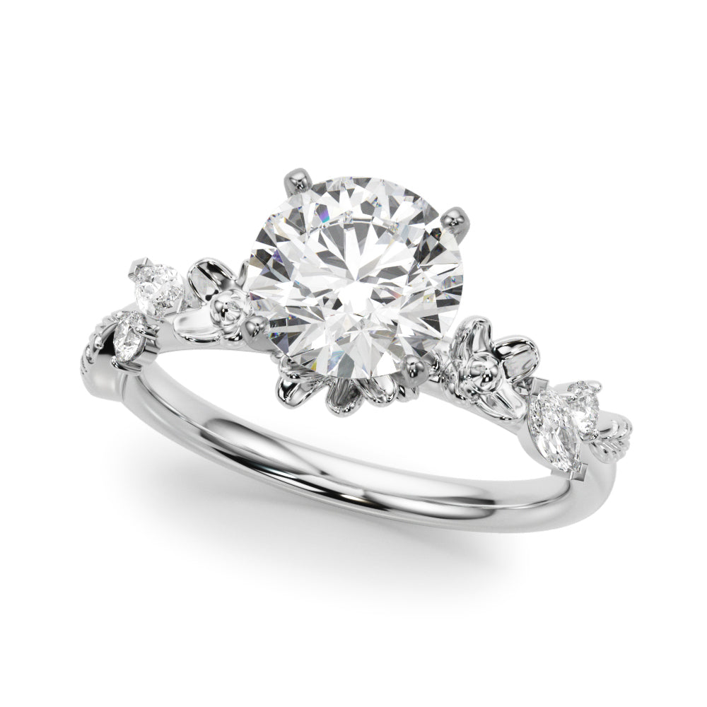 Exquisite Flower Dia Engagement Ring Round Diamond Engagement Ring — 9K/18K Gold & Platinum